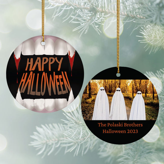custom personalized happy halloween christmas ornament – Christmas ornament, holiday tree decoration or gift