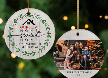 holiday personalized our new home greenery christmas ornament – Christmas ornament, holiday tree decoration or gift