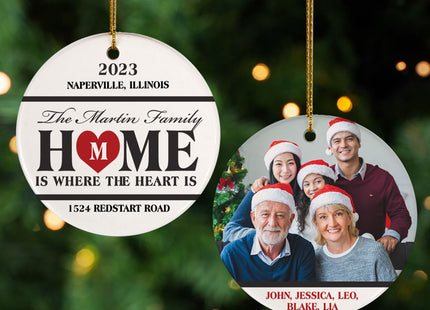 holiday personalized home is where the heart is photo ornament – Christmas ornament, holiday tree decoration or gift