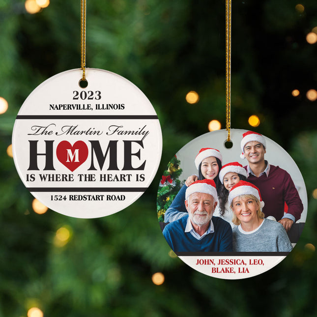holiday personalized home is where the heart is photo ornament – Christmas ornament, holiday tree decoration or gift