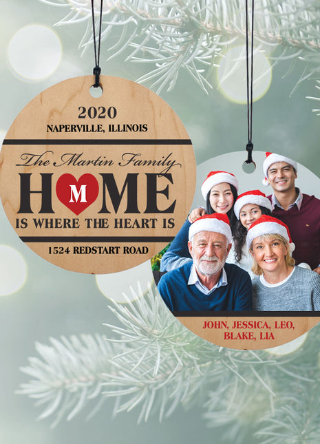 "Home Is Where The Heart Is" Family Personalized Photo Wood Ornament - ORNAMENT SHOP EXCLUSIVE