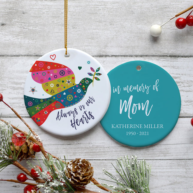 engraved personalized colorful dove memorial christmas ornament – Christmas ornament, holiday tree decoration or gift