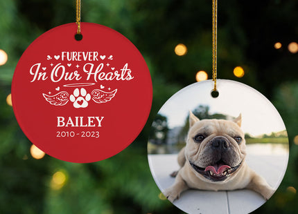 custom personalized furever in our hearts pet christmas ornament – Christmas ornament, holiday tree decoration or gift