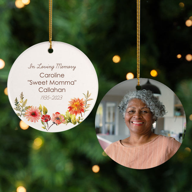 keepsake personalized floral memorial christmas ornament – Christmas ornament, holiday tree decoration or gift
