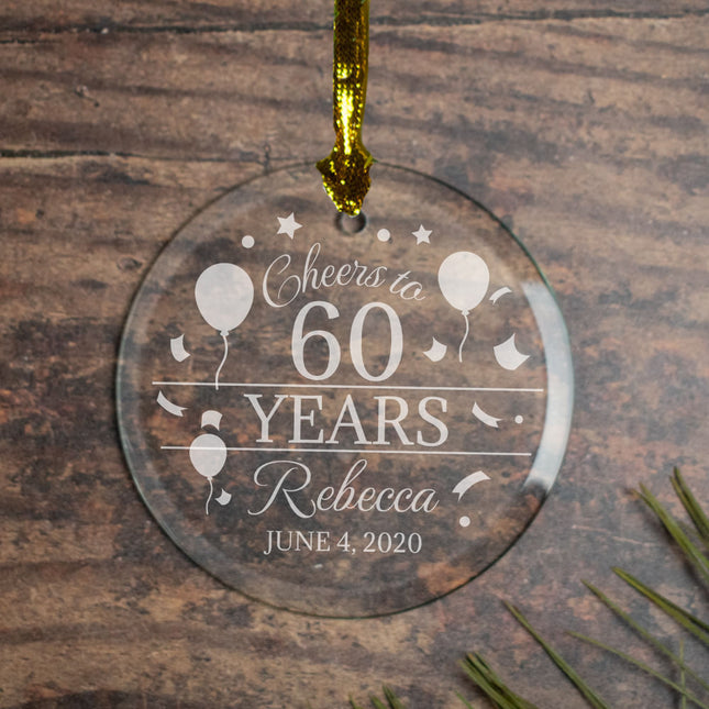 engraved personalized cheers to 60 years christmas ornament – Christmas ornament, holiday tree decoration or gift