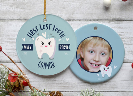 engraved personalized lost tooth boy photo christmas ornament – Christmas ornament, holiday tree decoration or gift