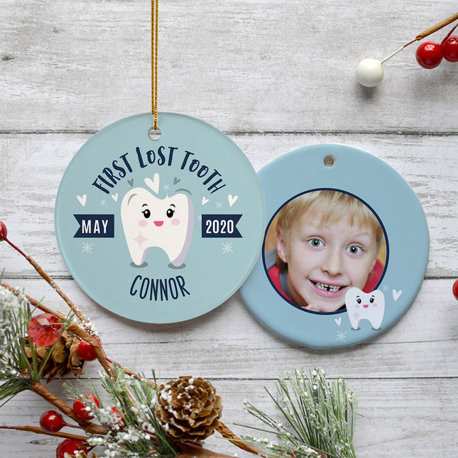 engraved personalized lost tooth boy photo christmas ornament – Christmas ornament, holiday tree decoration or gift