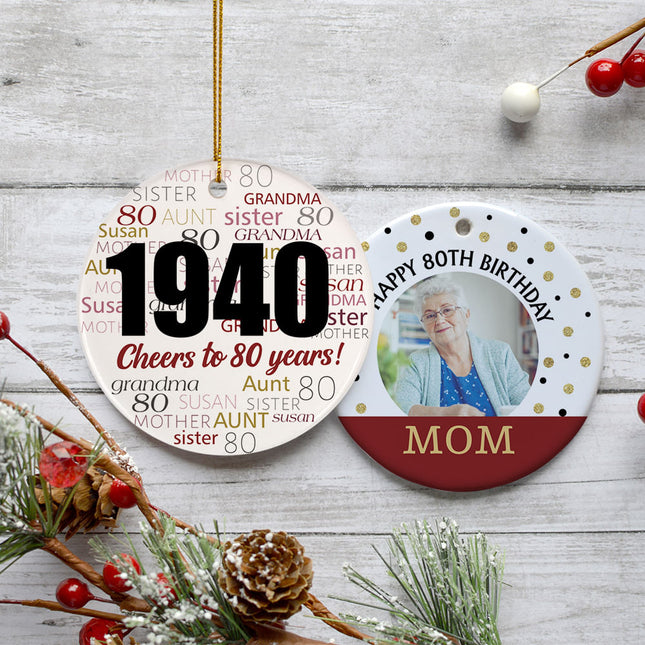 holiday personalized cheers to 80 years christmas ornament – Christmas ornament, holiday tree decoration or gift