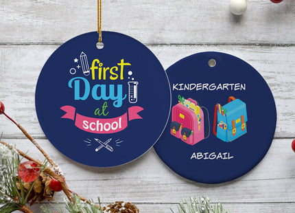 holiday personalized first day at school christmas ornament – Christmas ornament, holiday tree decoration or gift