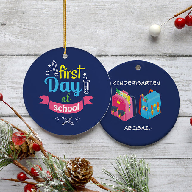 holiday personalized first day at school christmas ornament – Christmas ornament, holiday tree decoration or gift