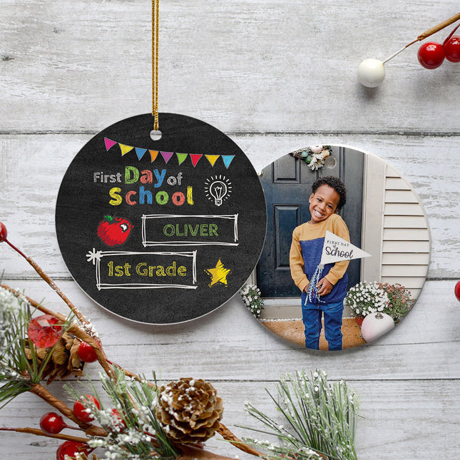 custom personalized first day at school photo christmas ornament – Christmas ornament, holiday tree decoration or gift