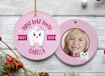 engraved personalized lost tooth girl photo christmas ornament – Christmas ornament, holiday tree decoration or gift