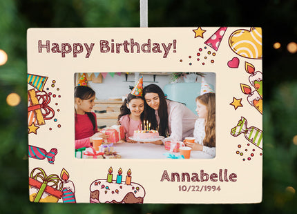 holiday personalized birthday picture frame photo ornament – Christmas ornament, holiday tree decoration or gift