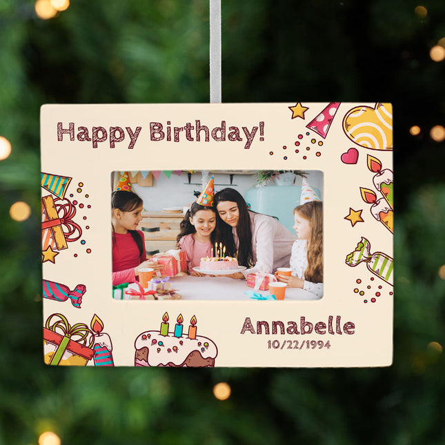 holiday personalized birthday picture frame photo ornament – Christmas ornament, holiday tree decoration or gift