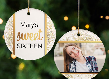 holiday personalized sweet 16 glimmering gold christmas ornament – Christmas ornament, holiday tree decoration or gift