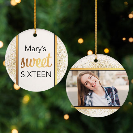 holiday personalized sweet 16 glimmering gold christmas ornament – Christmas ornament, holiday tree decoration or gift