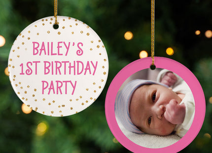 keepsake personalized first birthday pink christmas ornament – Christmas ornament, holiday tree decoration or gift