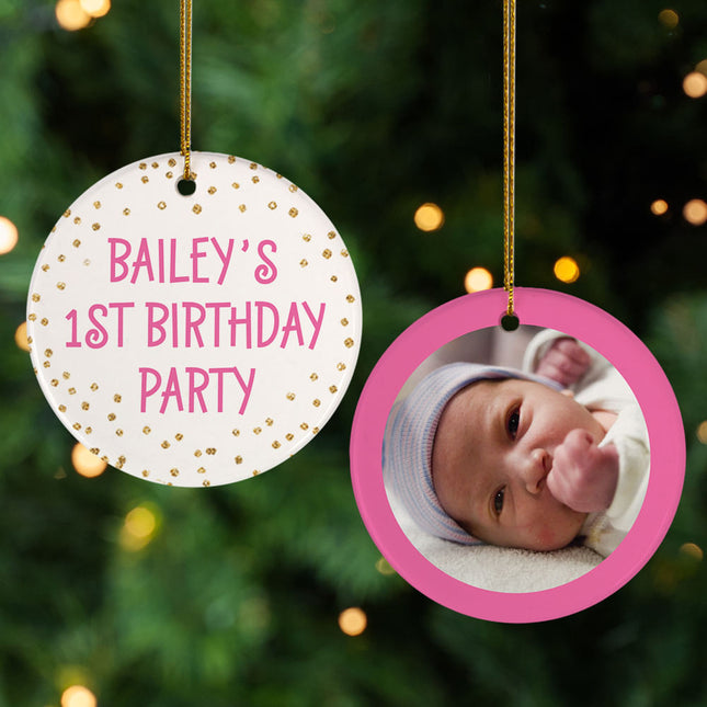 keepsake personalized first birthday pink christmas ornament – Christmas ornament, holiday tree decoration or gift