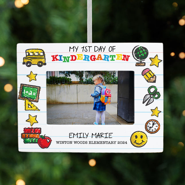 engraved personalized first day of kindergarten picture frame christmas ornament – Christmas ornament, holiday tree decoratio