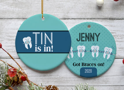 keepsake personalized 'tin is in!' braces christmas ornament – Christmas ornament, holiday tree decoration or gift