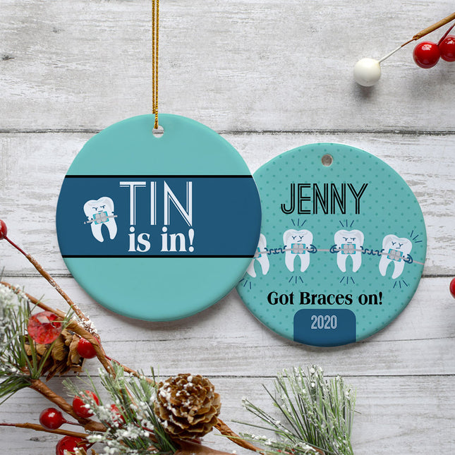 keepsake personalized 'tin is in!' braces christmas ornament – Christmas ornament, holiday tree decoration or gift