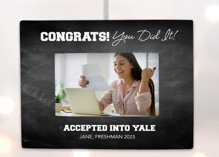 decorative personalized college acceptance picture frame photo ornament – Christmas ornament, holiday tree decoration or gift