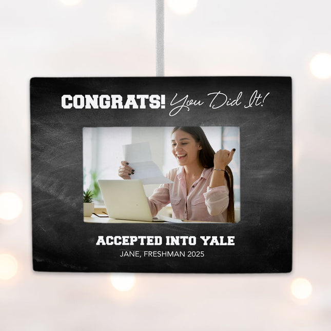 decorative personalized college acceptance picture frame photo ornament – Christmas ornament, holiday tree decoration or gift