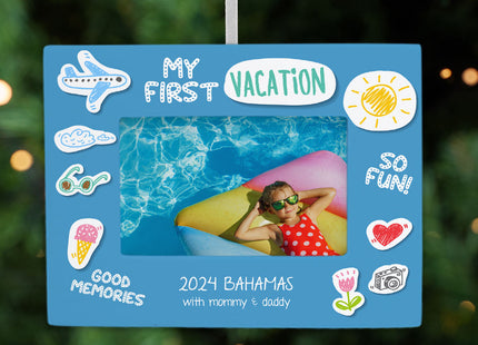 custom personalized first vacation picture frame photo ornament – Christmas ornament, holiday tree decoration or gift