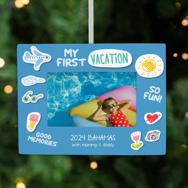custom personalized first vacation picture frame photo ornament – Christmas ornament, holiday tree decoration or gift