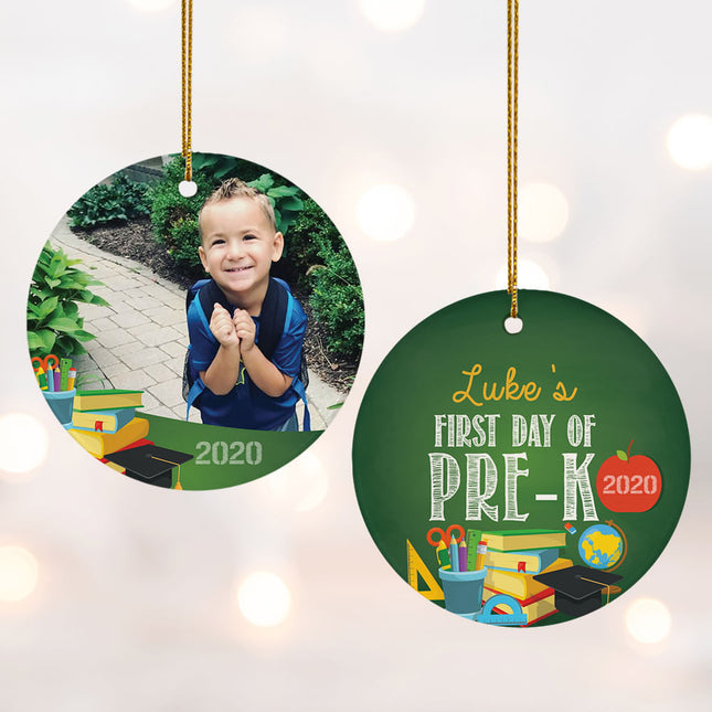 keepsake personalized first day of pre-k photo christmas ornament – Christmas ornament, holiday tree decoration or gift