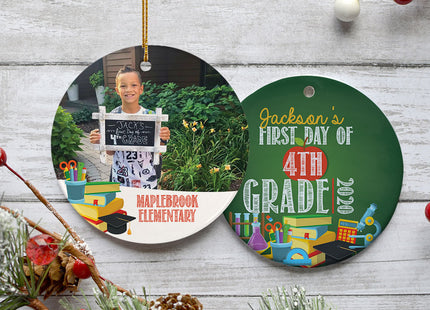 holiday personalized first day of school photo christmas ornament – Christmas ornament, holiday tree decoration or gift