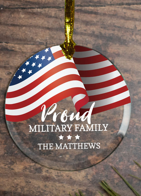 Personalized Proud Military Family Christmas Ornament by ORNAMENT SHOP EXCLUSIVE Personalized Glass Ornament