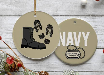custom personalized navy boots christmas ornament – Christmas ornament, holiday tree decoration or gift