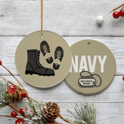 custom personalized navy boots christmas ornament – Christmas ornament, holiday tree decoration or gift