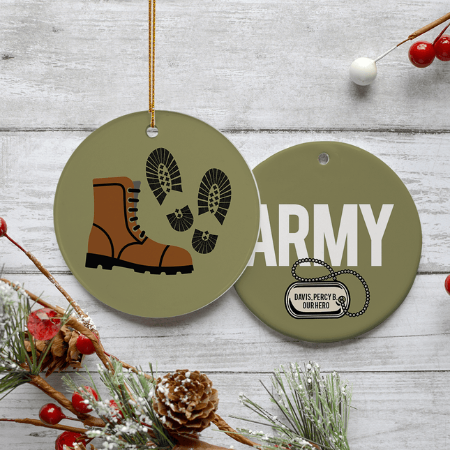 engraved personalized army boots christmas ornament – Christmas ornament, holiday tree decoration or gift