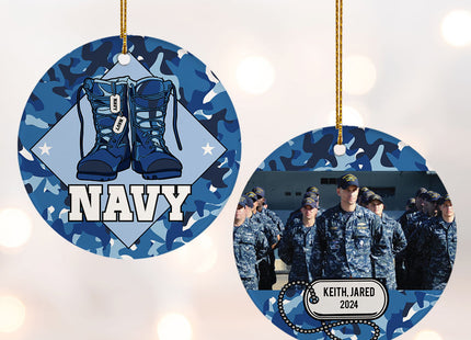 custom personalized navy christmas ornament – Christmas ornament, holiday tree decoration or gift