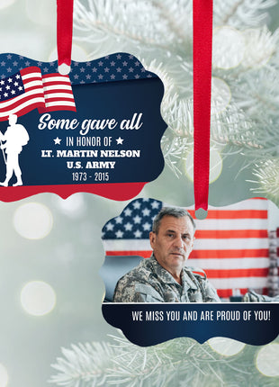 "We Miss You And Proud Of You" Military Memorial Personalized Photo Ornament