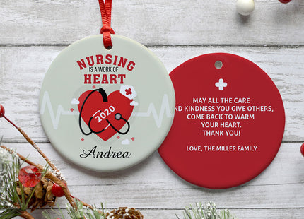 decorative personalized nursing is a work of heart christmas ornament – Christmas ornament, holiday tree decoration or gift