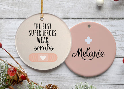custom personalized superheros wear scrubs christmas ornament – Christmas ornament, holiday tree decoration or gift
