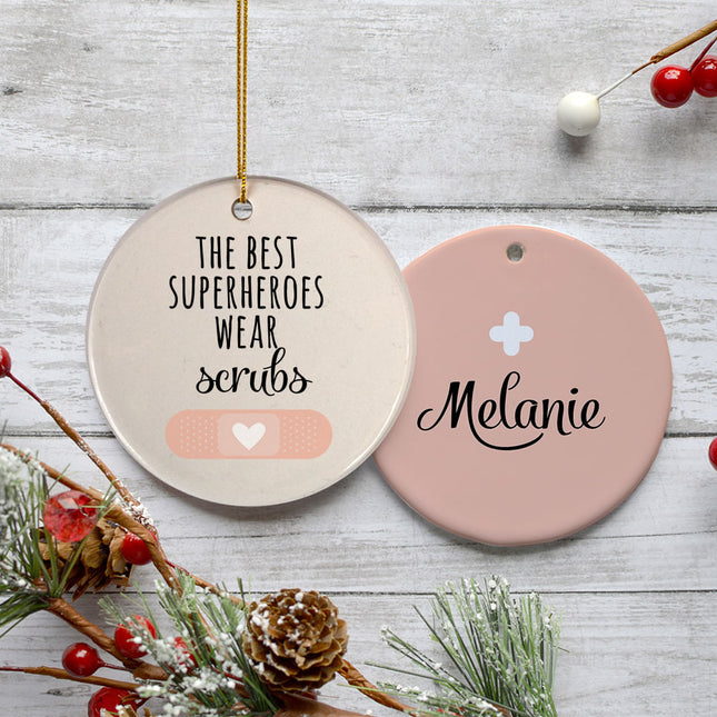custom personalized superheros wear scrubs christmas ornament – Christmas ornament, holiday tree decoration or gift