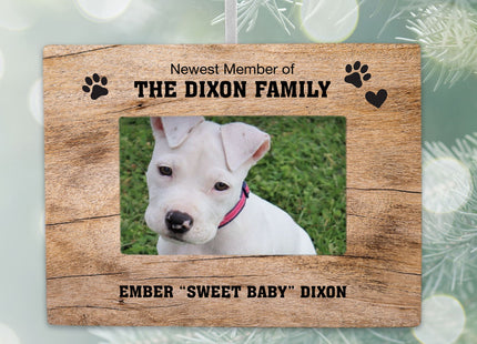 custom personalized new puppy picture frame photo ornament – Christmas ornament, holiday tree decoration or gift