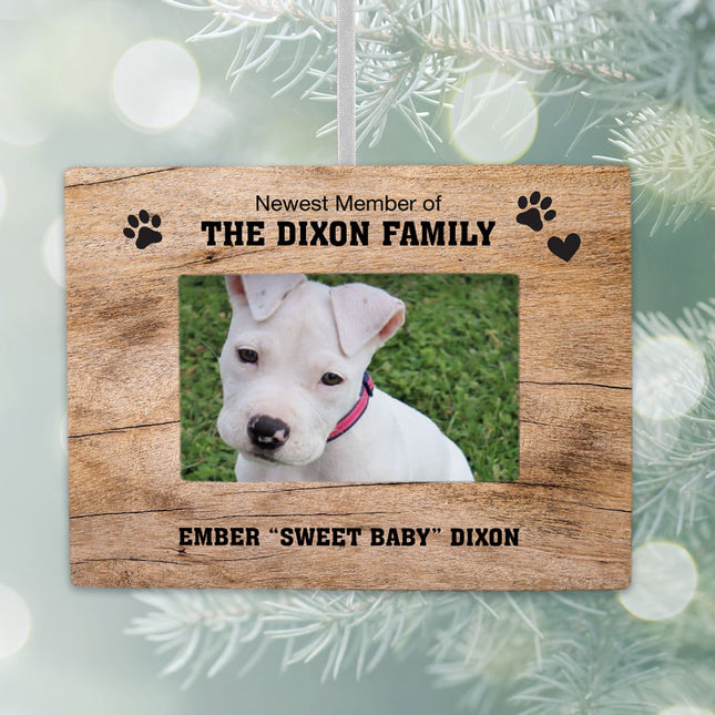 custom personalized new puppy picture frame photo ornament – Christmas ornament, holiday tree decoration or gift