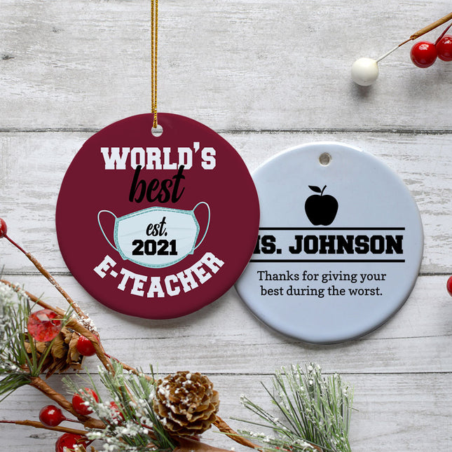 custom personalized e-teacher appreciation quarantine ornament – Christmas ornament, holiday tree decoration or gift