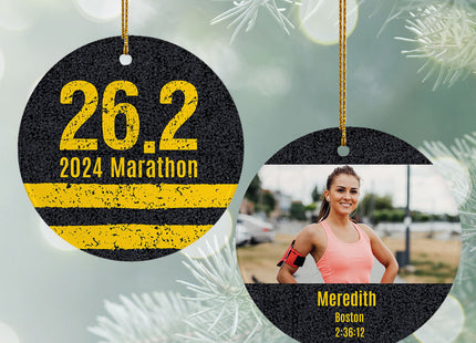 engraved personalized marathon photo christmas ornament – Christmas ornament, holiday tree decoration or gift