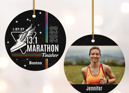 decorative personalized half marathon with photo christmas ornament – Christmas ornament, holiday tree decoration or gift