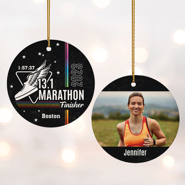 decorative personalized half marathon with photo christmas ornament – Christmas ornament, holiday tree decoration or gift