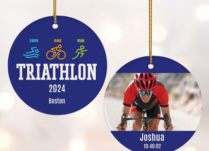 holiday personalized triathlon photo christmas ornament – Christmas ornament, holiday tree decoration or gift