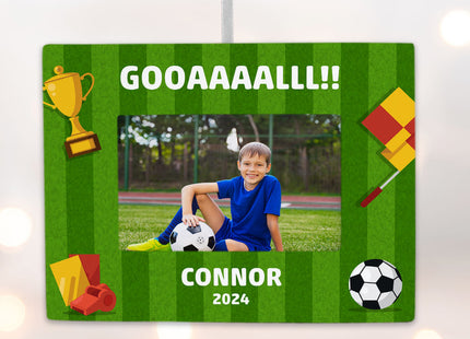 holiday personalized soccer picture frame photo ornament – Christmas ornament, holiday tree decoration or gift