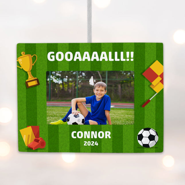 holiday personalized soccer picture frame photo ornament – Christmas ornament, holiday tree decoration or gift