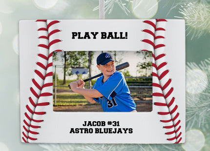 engraved personalized baseball picture frame photo ornament – Christmas ornament, holiday tree decoration or gift